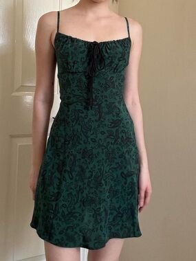 Reformation Par Green Paisley Slip Midi Dress